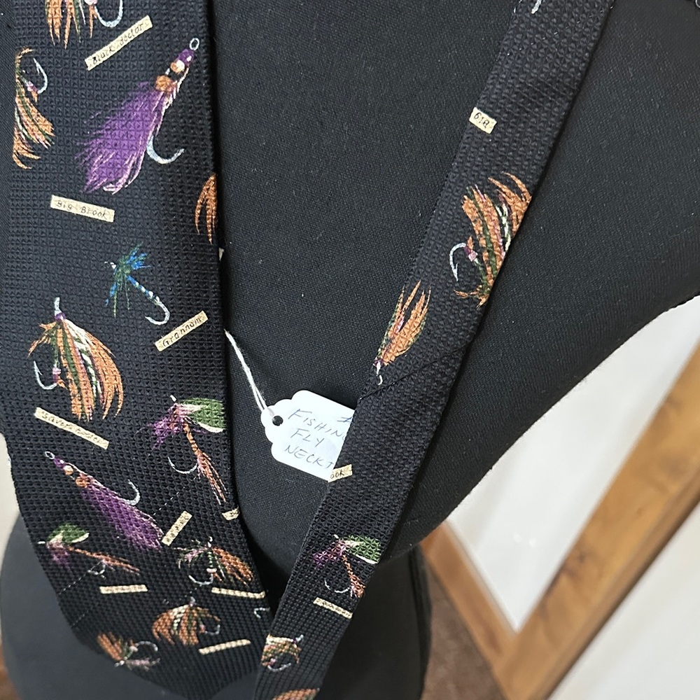Tie All silk Black Tie with Colorful FlyFishing Patterns